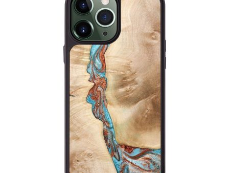 iPhone 13 Pro Max Wood+Resin Phone Case - Phyllis (Teal & Gold, 666384) For Cheap