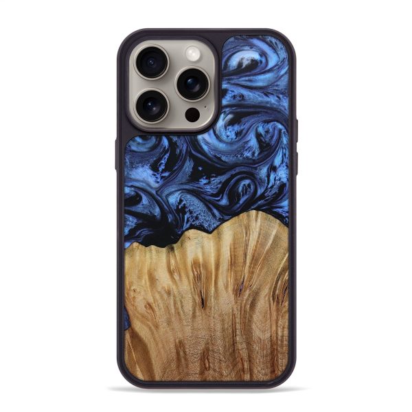 iPhone 15 Pro Max Wood+Resin Phone Case - Talan (Blue, 667612) Supply