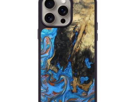 iPhone 15 Pro Max Wood+Resin Phone Case - Inez (Teal & Gold, 668791) Hot on Sale