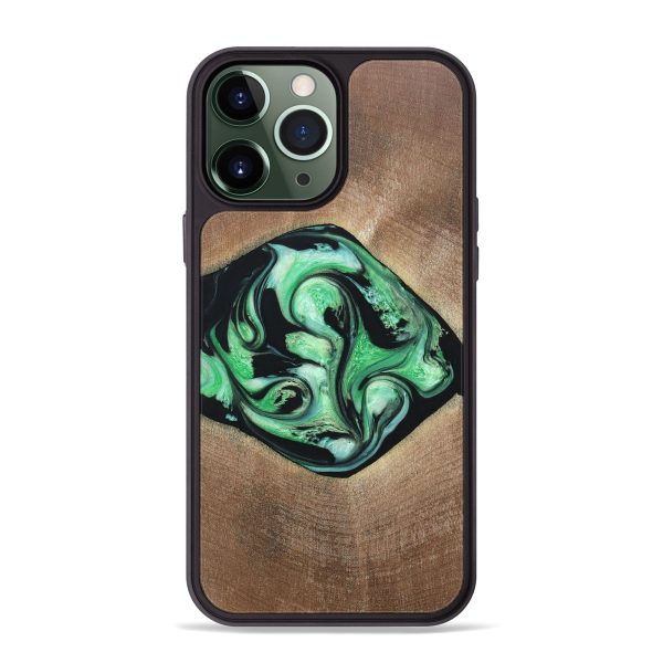 iPhone 13 Pro Max Wood+Resin Phone Case - Aylin (Green, 668342) on Sale