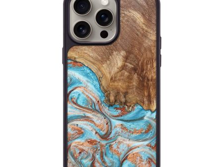 iPhone 15 Pro Max Wood+Resin Phone Case - Mya (Teal & Gold, 666386) Cheap