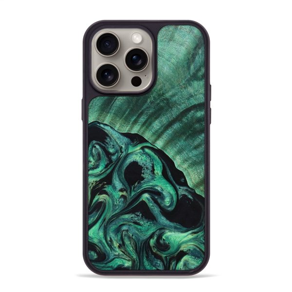 iPhone 15 Pro Max Wood+Resin Phone Case - Deja (Green, 670480) For Cheap