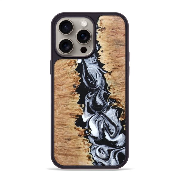 iPhone 15 Pro Max Wood+Resin Phone Case - Christine (Black & White, 668331) Online Hot Sale