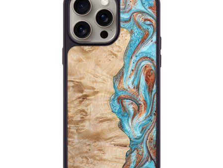 iPhone 15 Pro Max Wood+Resin Phone Case - Braylen (Teal & Gold, 666385) Online now