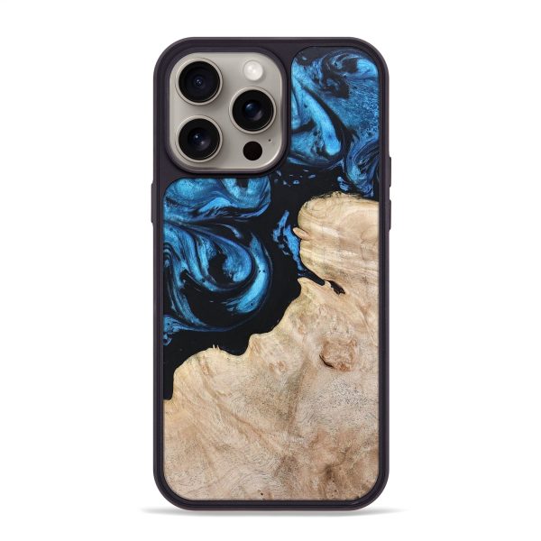 iPhone 15 Pro Max Wood+Resin Phone Case - Katina (Blue, 666418) Fashion