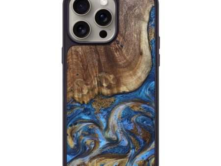 iPhone 15 Pro Max Wood+Resin Phone Case - Sheryl (Teal & Gold, 668774) Discount