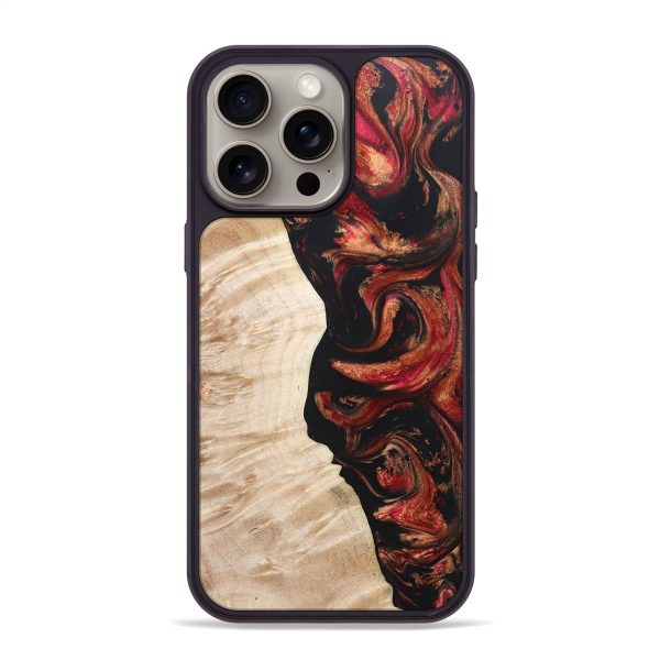 iPhone 15 Pro Max Wood+Resin Phone Case - Sabrina (Red, 666358) For Sale