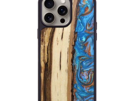 iPhone 15 Pro Max Wood+Resin Phone Case - Mia (Teal & Gold, 668767) Fashion