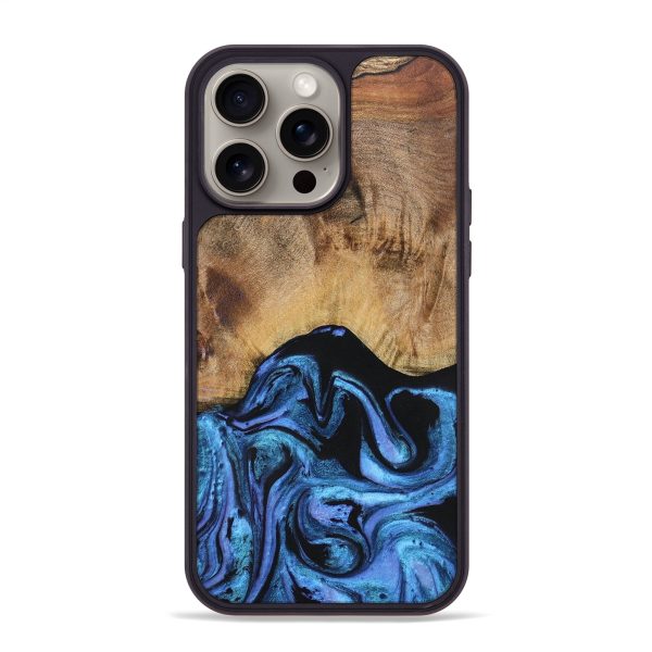 iPhone 15 Pro Max Wood+Resin Phone Case - Mikaela (Blue, 666496) Online Hot Sale