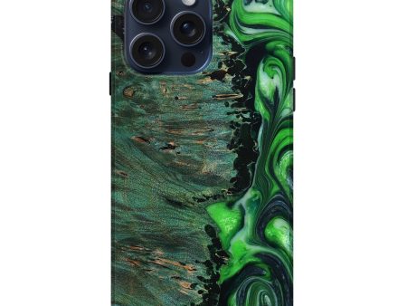 iPhone 15 Pro Max Wood+Resin Live Edge Phone Case - Shaun (Teal & Gold, 667301) on Sale