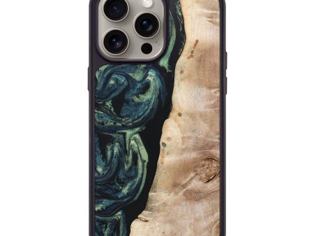 iPhone 15 Pro Max Wood+Resin Phone Case - Litzy (Green, 666409) For Discount