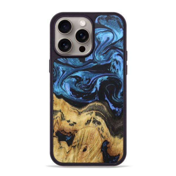 iPhone 15 Pro Max Wood+Resin Phone Case - Pat (Blue, 666490) Fashion